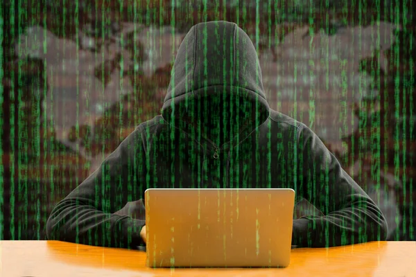 Hackers Programmeur Met Behulp Van Computer Laptop Hack Informatie Gegevens — Stockfoto