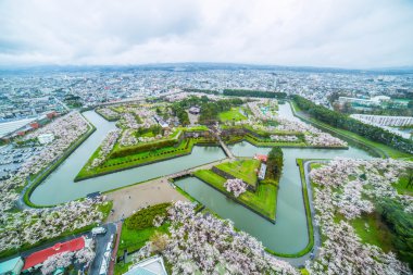 Nerede yıldız için binanın korumak şehir Goryokaku Park üst görünüm 1855 yılında inşa ve onun içinde Hakodate, Hokkaido, Japn oluşturmak için çalışan bir sürü kullanın