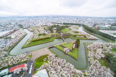 Nerede yıldız için binanın korumak şehir Goryokaku Park üst görünüm 1855 yılında inşa ve onun içinde Hakodate, Hokkaido, Japn oluşturmak için çalışan bir sürü kullanın