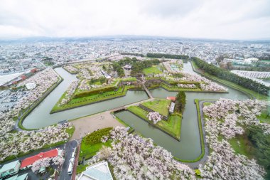 Goryokaku Park Top view  where is star of building for protect city build in 1855 and use a lot of worker to build its in Hakodate ,Hokkaido ,Japn clipart