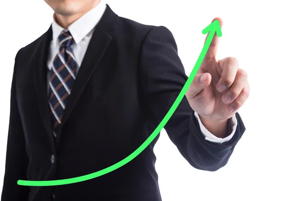 Hombre Negocios Tocando Flecha Crecimiento Para Mostrar Negocio Alta Estrategia —  Fotos de Stock