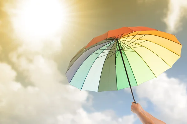 Holding Colorful Umbrella Concept Summer — Stock Photo, Image