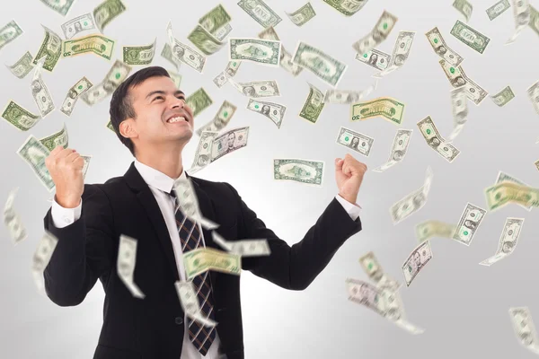 Pénz Növelése Üzletember Boldogság Után Kapott Növekvő Jövedelem Saját Üzleti — Stock Fotó