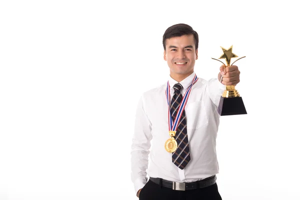 Businessman Showing Medal Camera — Stock Photo, Image