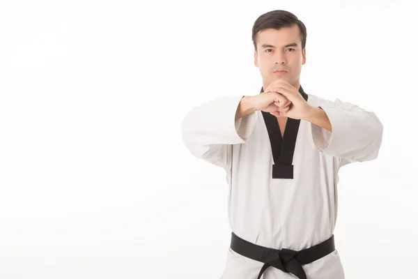 Cinturão Preto Taekwondo Isolado Com Fundo Branco — Fotografia de Stock