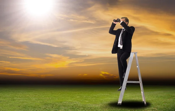 Business Vision Looking Forword Binoculars Search Key Succession — Stock Photo, Image