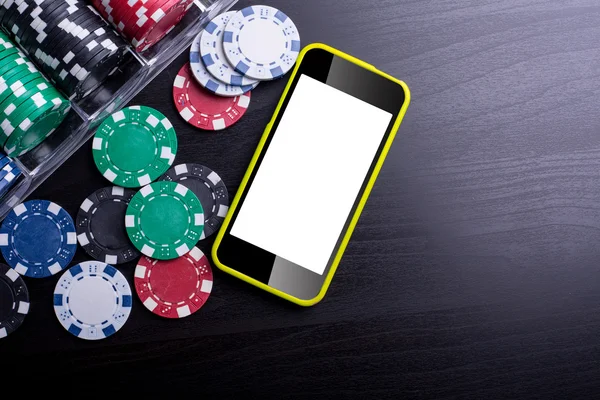 Pokerchips Für Casino Spiel Auf Dem Tisch Stockbild