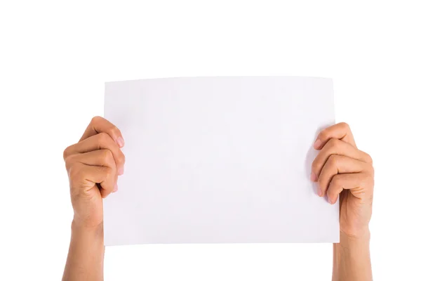 Hodling blank paper hands isolated — Stock Photo, Image