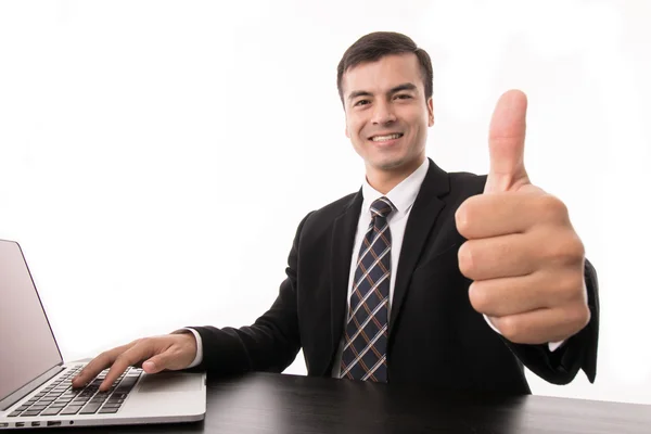 Zakenman duim omhoog voor succesvolle weergeven — Stockfoto