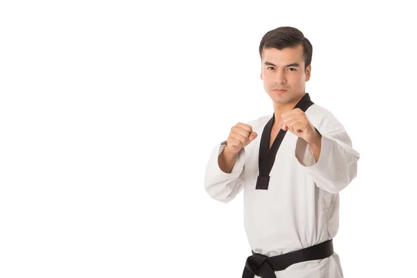 Taekwondo siyah kuşak izole — Stok fotoğraf