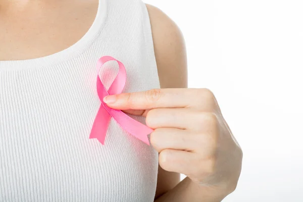Rosa Cinta de conciencia de cáncer de mama celebración — Foto de Stock