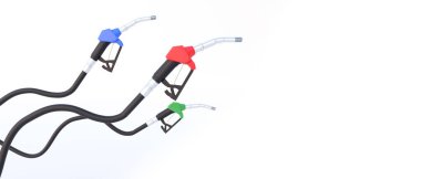 Rekabet kavramlı üç yakıt başlığı yeşil, kırmızı ve mavi renk. Petrol yağı. 