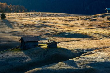 İtalya 'nın Bolzano kentindeki küçük bir çiftlik arazisi. Dağ manzarası. 