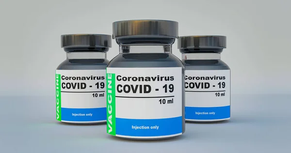 Rendering Vaccine Injection Prevent Coronavirus Covid Product Vaccine Bottle Syringe — Foto Stock