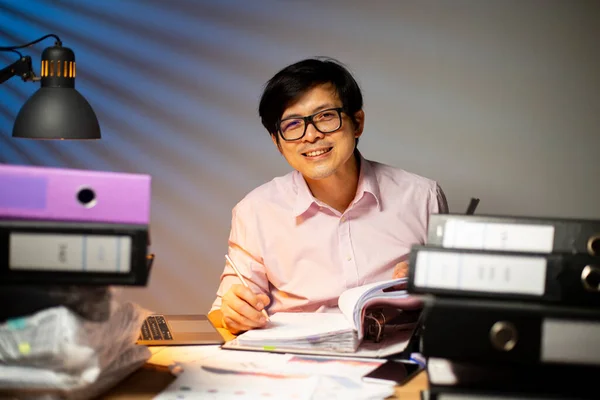 Asian Project Manager Smile Happy His Job Occupation Overwork Thai — Stock Photo, Image