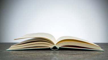 Okulda öğrenim ve eğitim için el kitabını aç. Doku konsepti incili öğrenin. Medya kitap tasarımı.