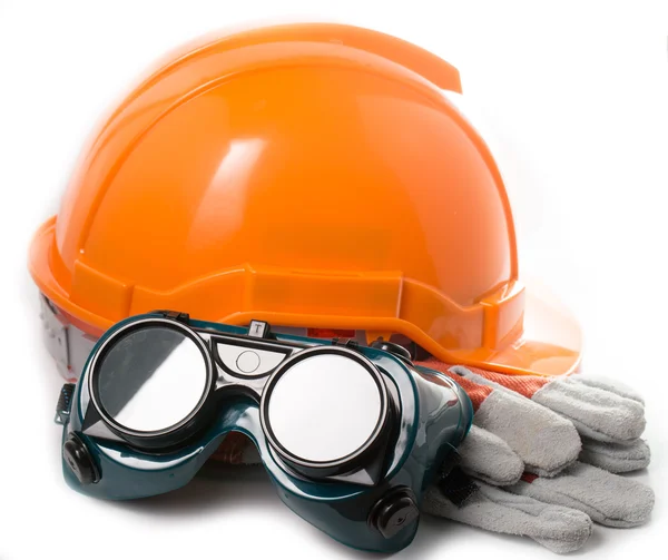 Safety hat and goggles glasses isolated — Stock Photo, Image