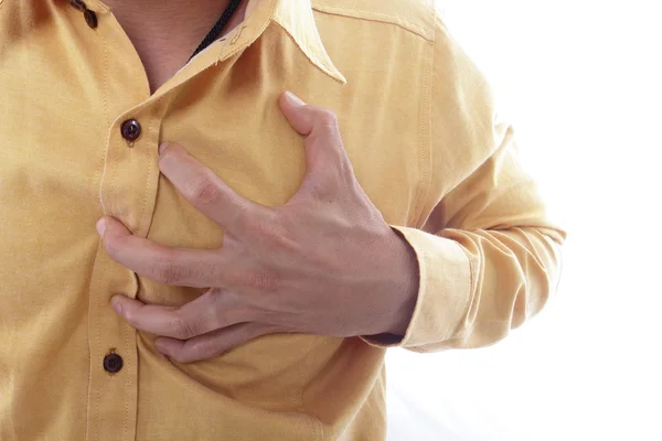 Kalp krizi, göğüs kapma elini kullanma — Stok fotoğraf