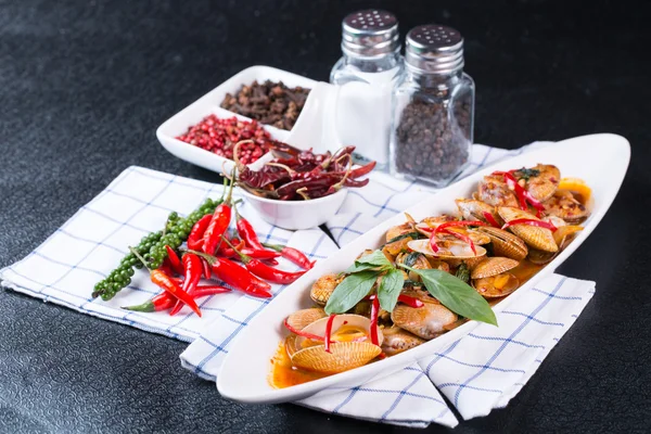 Spicy Stir fried clams sea food — Stock Photo, Image