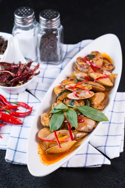 Spicy Stir fried clams sea food — Stock Photo, Image