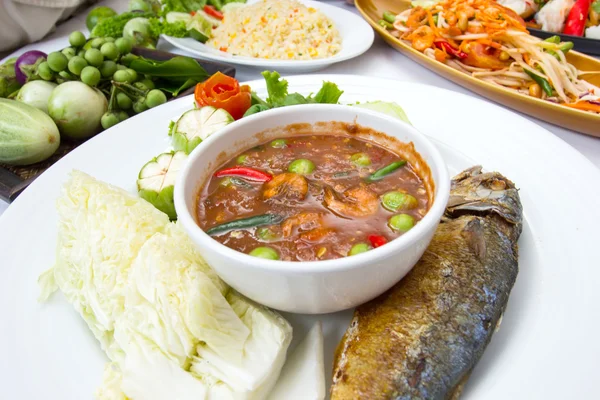 Mackerel ,  nam phik krapi Thailand location food with shrimp pa — Stock Photo, Image