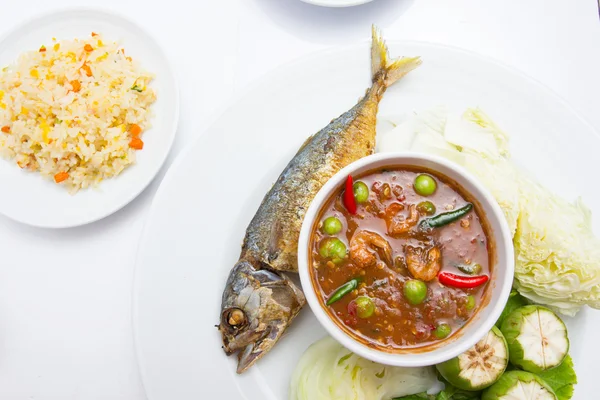 Mackerel ,  nam phik krapi Thailand location food with shrimp pa — Stock Photo, Image