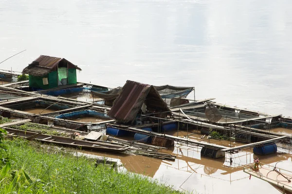 Tradition wood ship stop in small Port  Mekong River — Stock Photo, Image