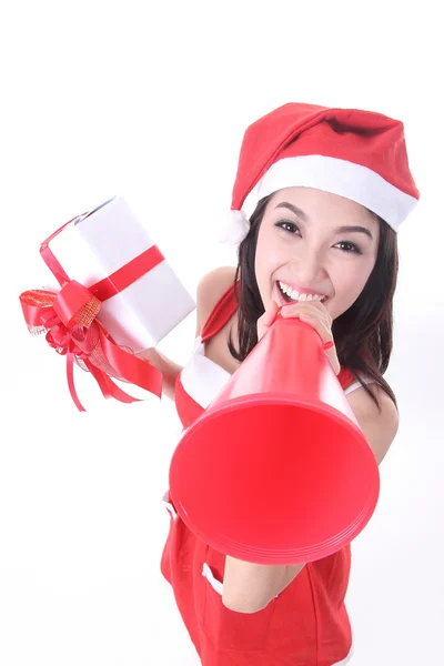 Noël santa femmes annonce pour donner des informations à cus — Photo