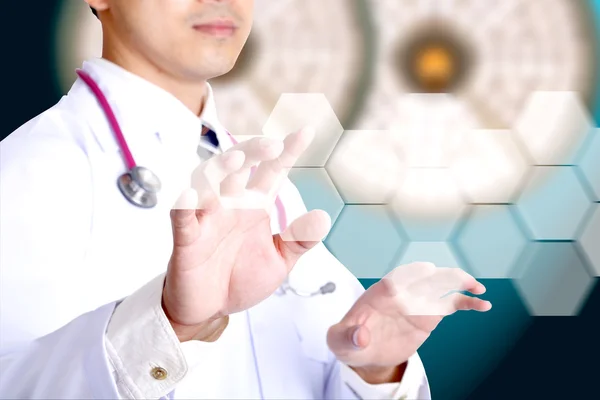 Doctor used finger touch button — Stock Photo, Image