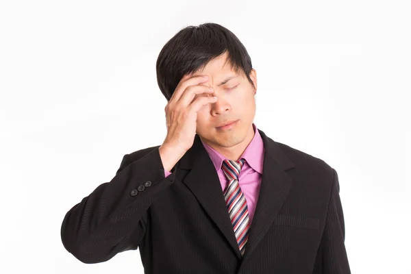 Empresário dor de cabeça depois não pode resolver com sua solução — Fotografia de Stock