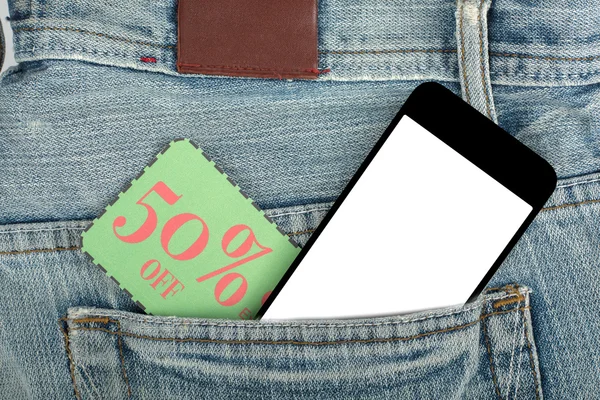 Gutscheinpapier in der Hosentasche. — Stockbild Gutschein — Stockfoto