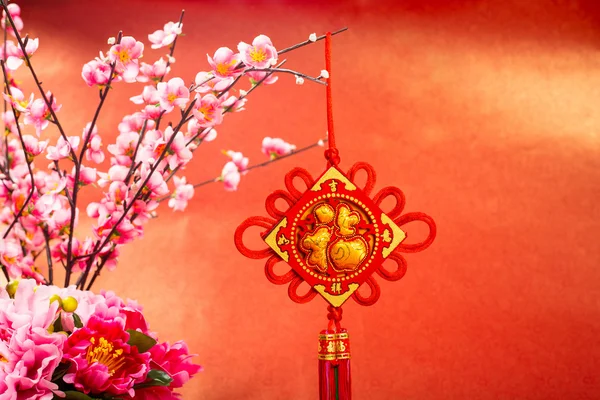 Chiński Nowy Rok Ozdoba Znakiem Oznacza Szczęście Szczęście Błogosławieństwo — Zdjęcie stockowe
