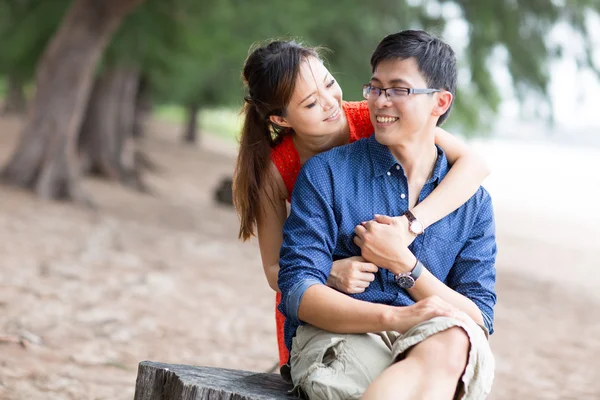 Asian Woman Hug Her Boyfriend Smiling Looking Royalty Free Stock Photos