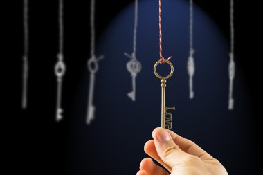 Select your love key holding with hand concept. clipart