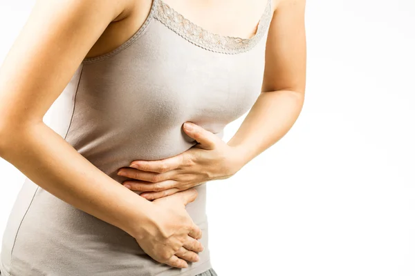 Woman Stomach Ache White Background — Stock Photo, Image