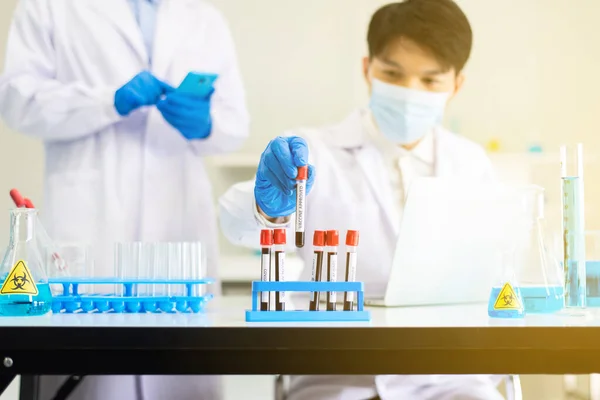 Doctor Hands Holding Test Tube Vaccine Blood Test Laboratory Covid — Stock Photo, Image