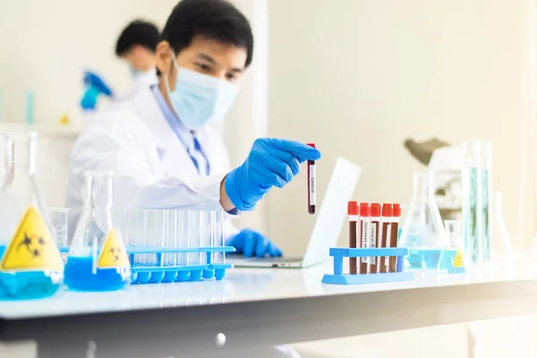 Doctor Hands Holding Test Tube Coronavirus Blood Test Laboratory Covid — Stock Photo, Image