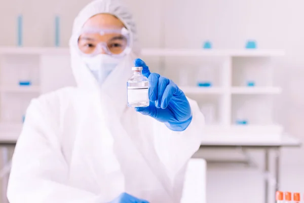 Chemist Asian Man Hands Holding Analyzing Virus Sars Cov Research — Stock Photo, Image