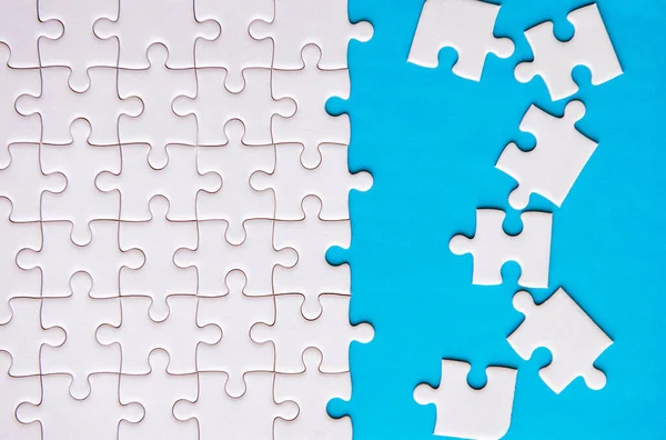 Puzzle Biały Kolor Puzzle Kawałki Siatki Sukces Mozaiki Rozwiązanie Szablon — Zdjęcie stockowe