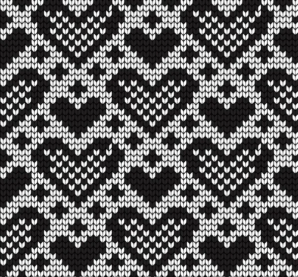 Seamless vector geometric pattern knitted black and white — Stock Vector
