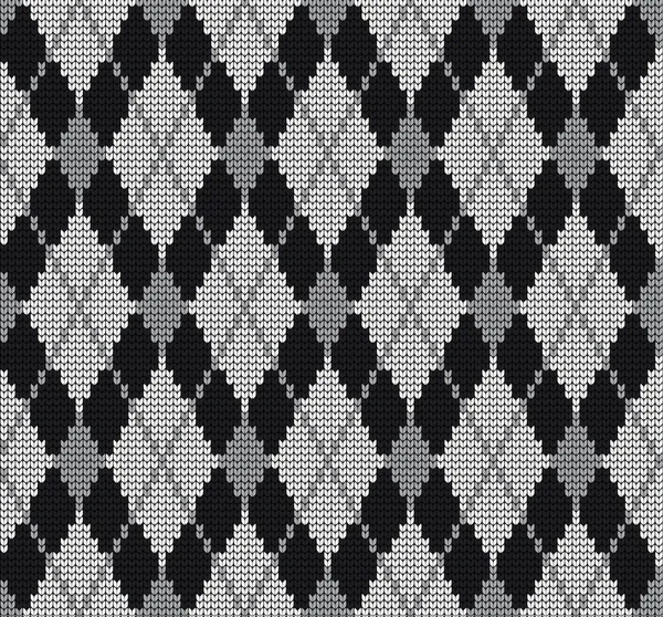 Seamless vector geometric pattern knitted black and white — Stock Vector