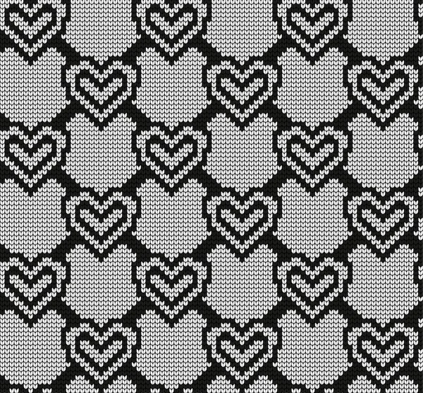 Nahtlose vektorgeometrische Muster in schwarz und weiß gestrickt — Stockvektor