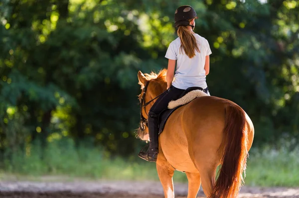 Jeune Jolie Fille Chevauchant Cheval — Photo