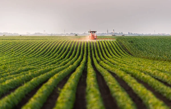 Tractor Spraying Pesticides Soy Field Sprayer Spring — Stock Photo, Image