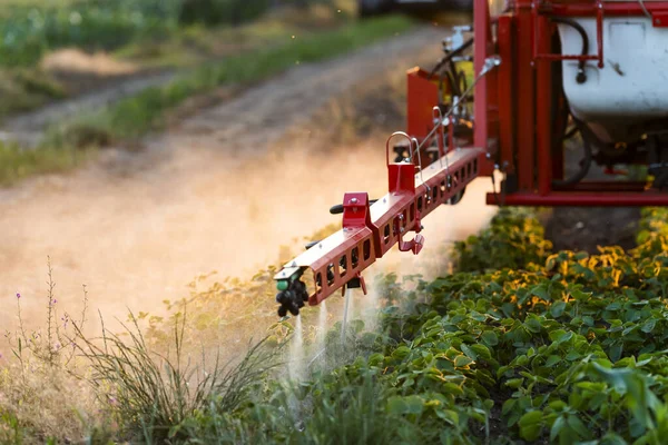 Tractor Spraying Pesticides Soy Field Sprayer Spring — Stock Photo, Image