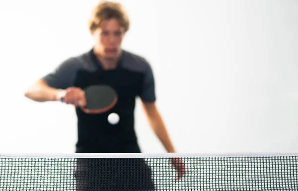 Ping Pong Action Mise Point Sur Filet Balle Blanche — Photo