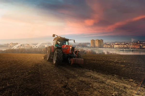 Campos Arado Tractores Preparación Tierra Para Siembra — Foto de Stock