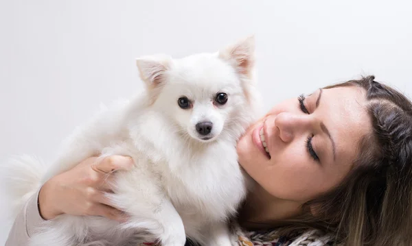 Girl with her little dog — Stock Photo, Image