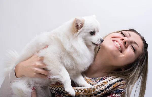 Girl with her little dog — Stock Photo, Image