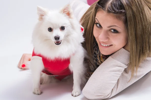Girl with her little dog — Stock Photo, Image
